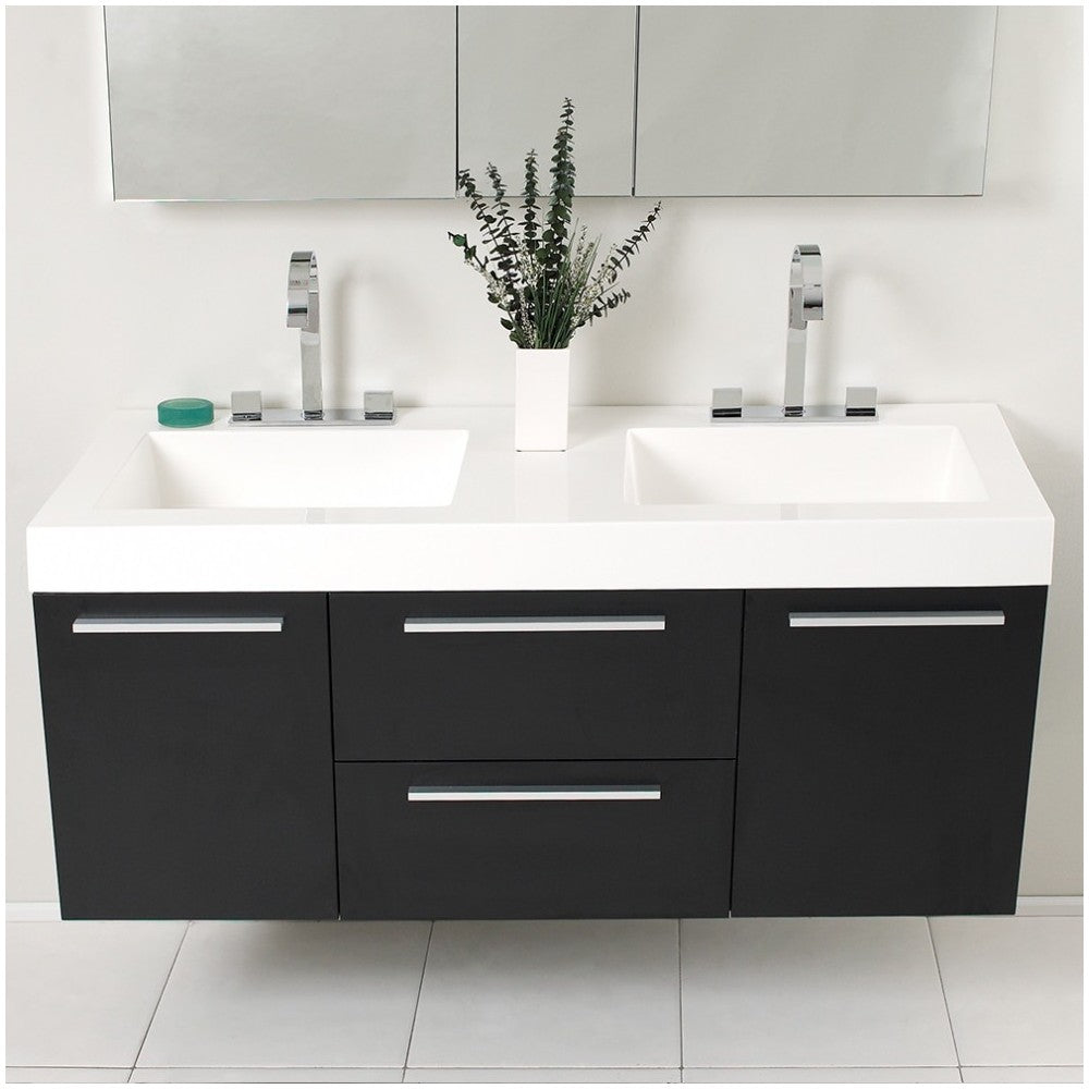 Fresca Opulento 54" Black Modern Double Sink Bathroom Vanity w/ Medicine Cabinet