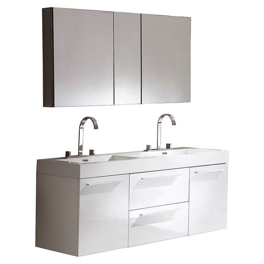 Fresca Opulento 54" White Modern Double Sink Bathroom Vanity w/ Medicine Cabinet