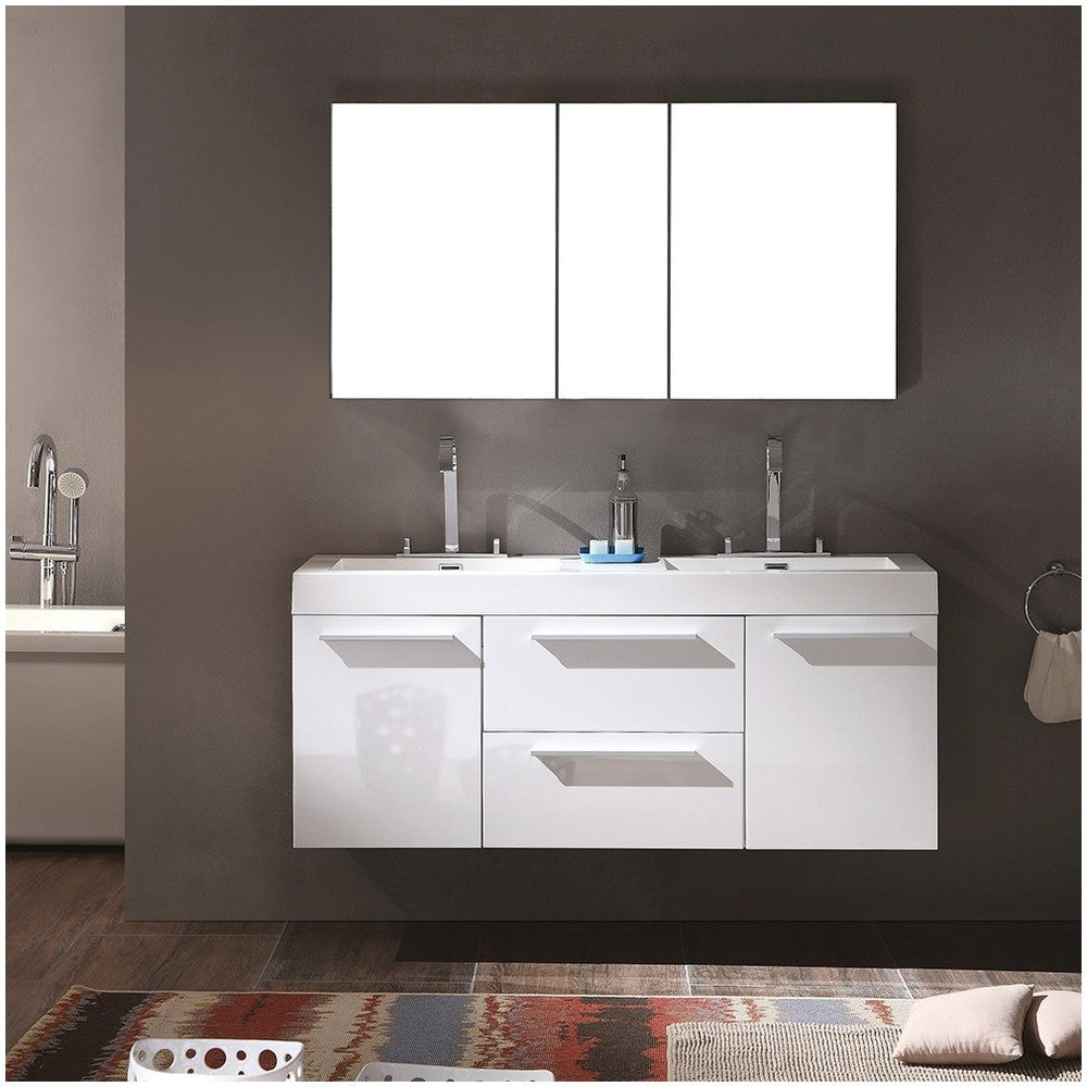 Fresca Opulento 54" White Modern Double Sink Bathroom Vanity w/ Medicine Cabinet