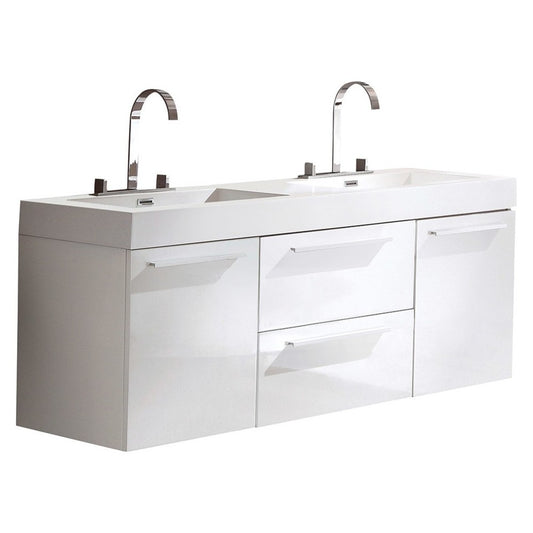 Fresca Opulento 54" White Modern Double Sink Cabinet w/ Integrated Sinks