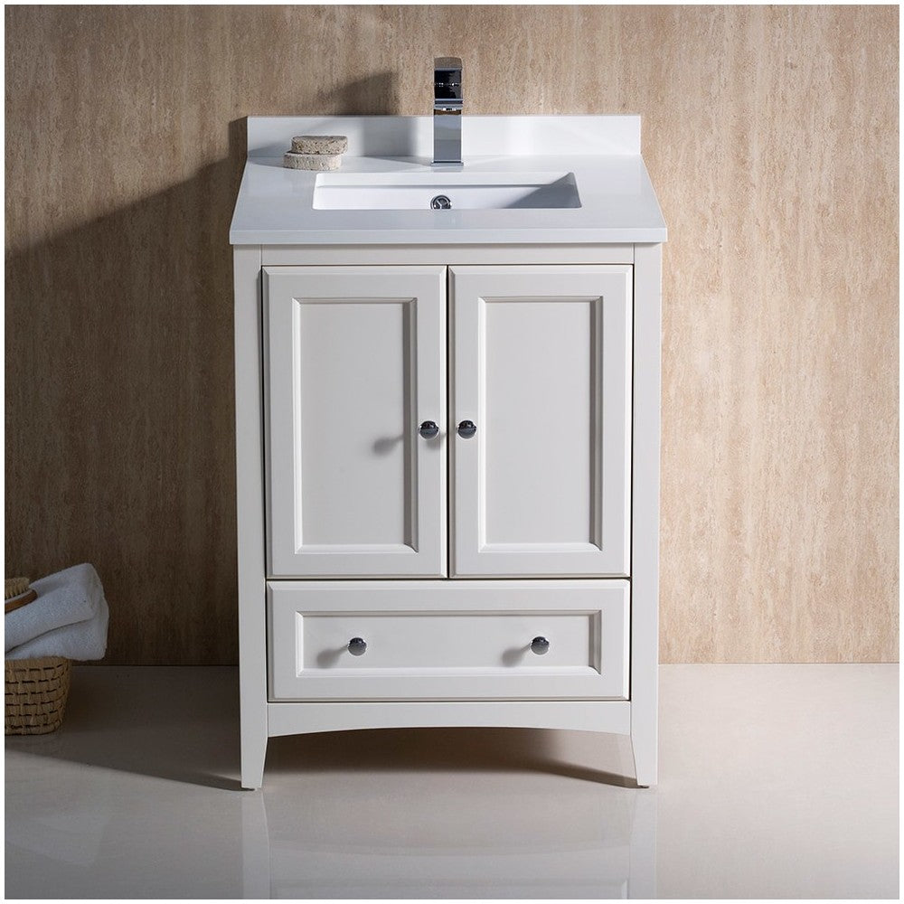 Fresca Oxford 24" Antique White Traditional Bathroom Cabinet w/ Top & Sinks