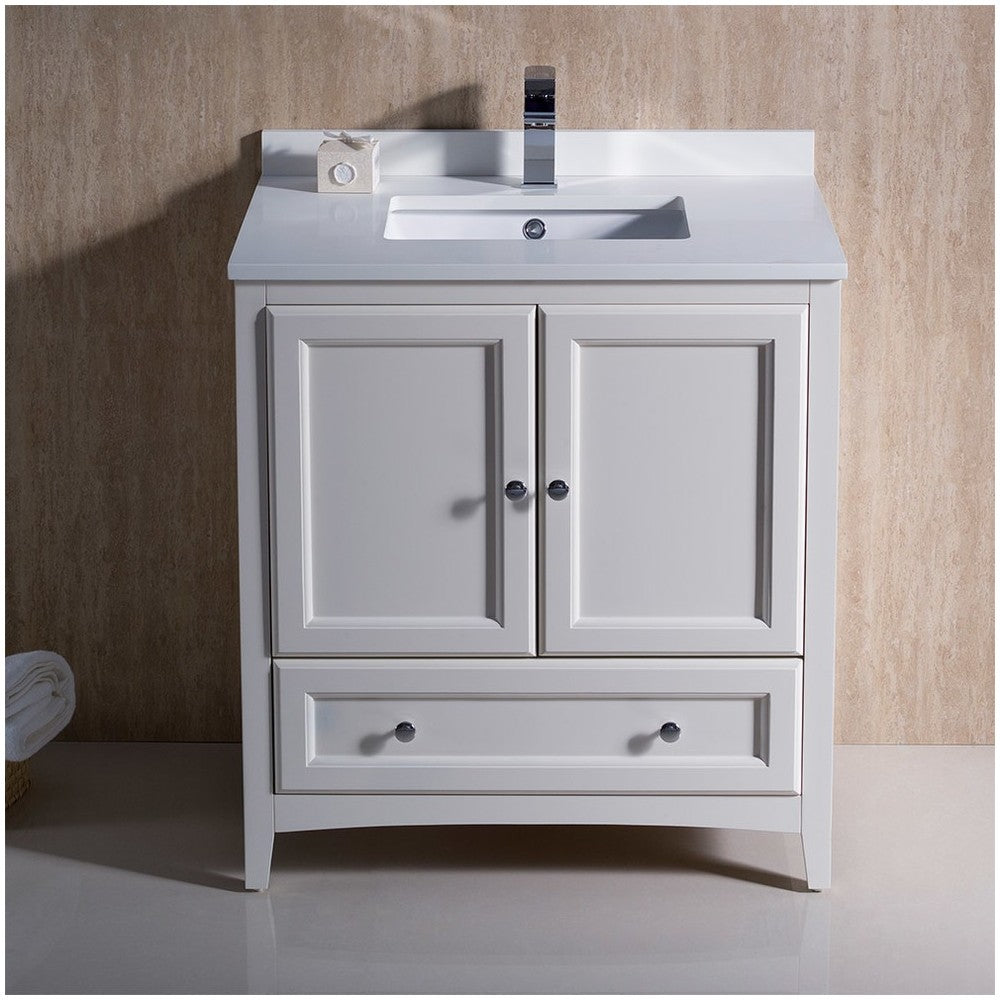 Fresca Oxford 30" Antique White Traditional Bathroom Cabinet w/ Top & Sink