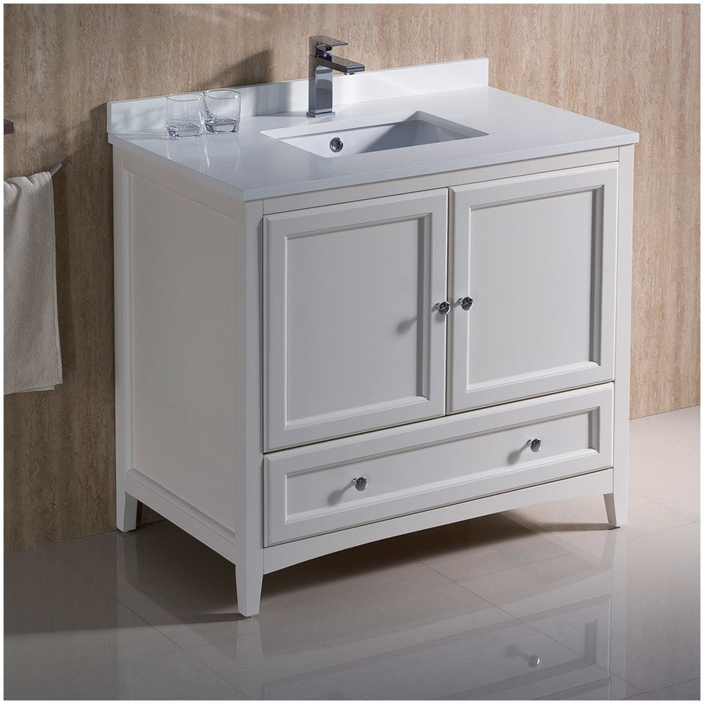 Fresca Oxford 36" Antique White Traditional Bathroom Cabinet w/ Top & Sink