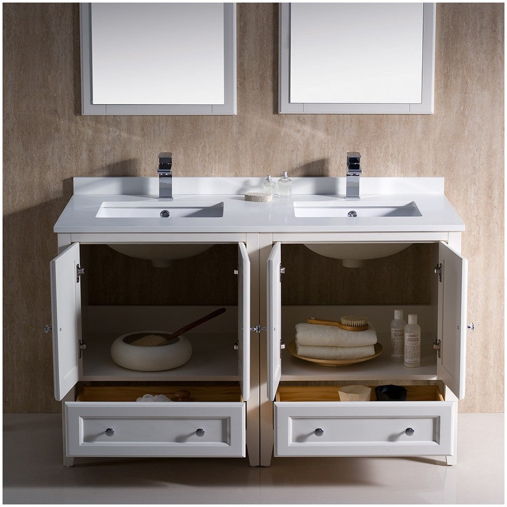 Fresca Oxford 48" Antique White Traditional Double Sink Bathroom Vanity