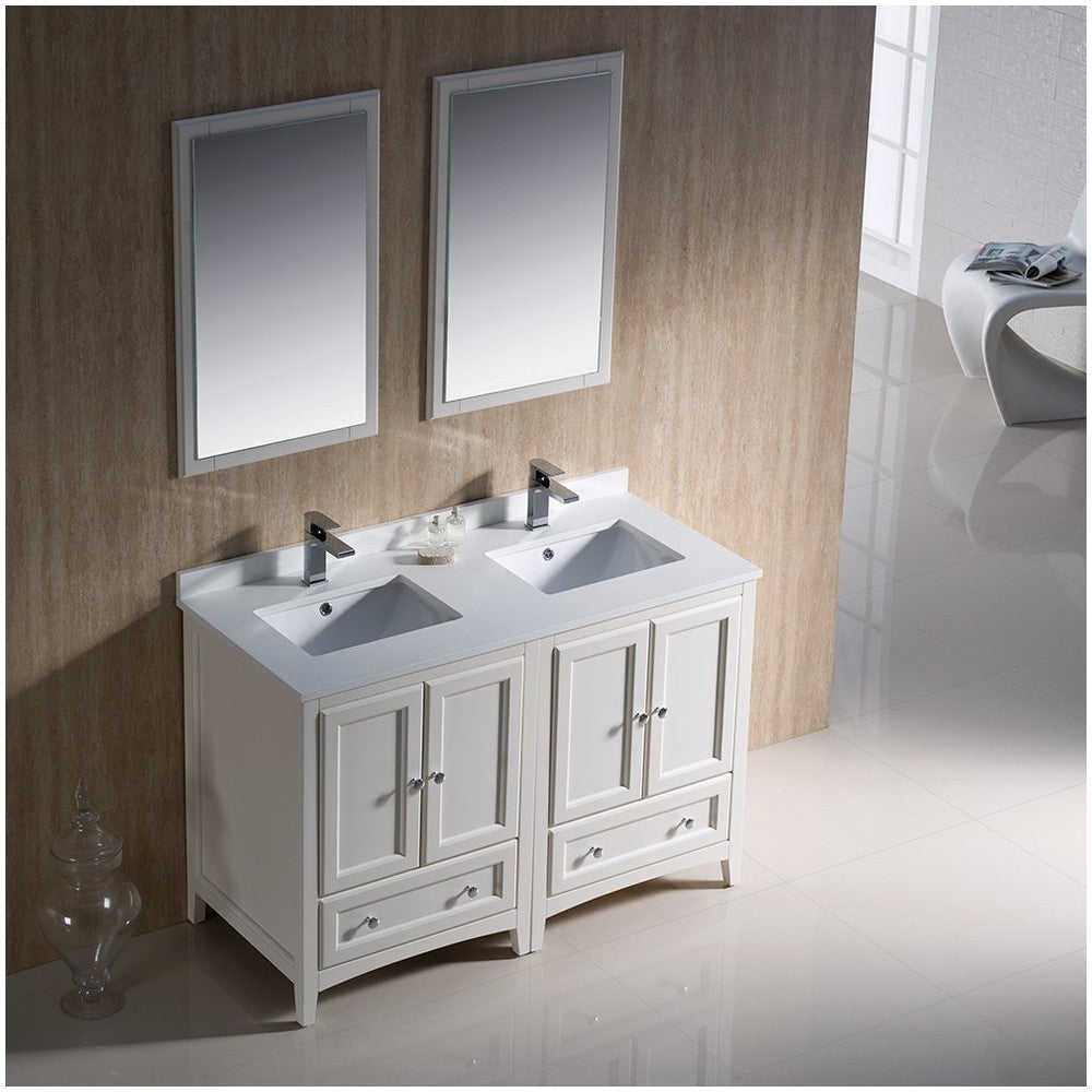 Fresca Oxford 48" Antique White Traditional Double Sink Bathroom Vanity