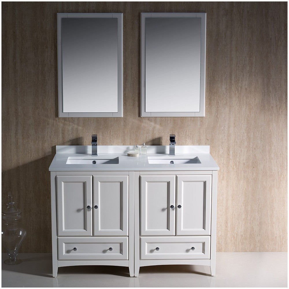 Fresca Oxford 48" Antique White Traditional Double Sink Bathroom Vanity