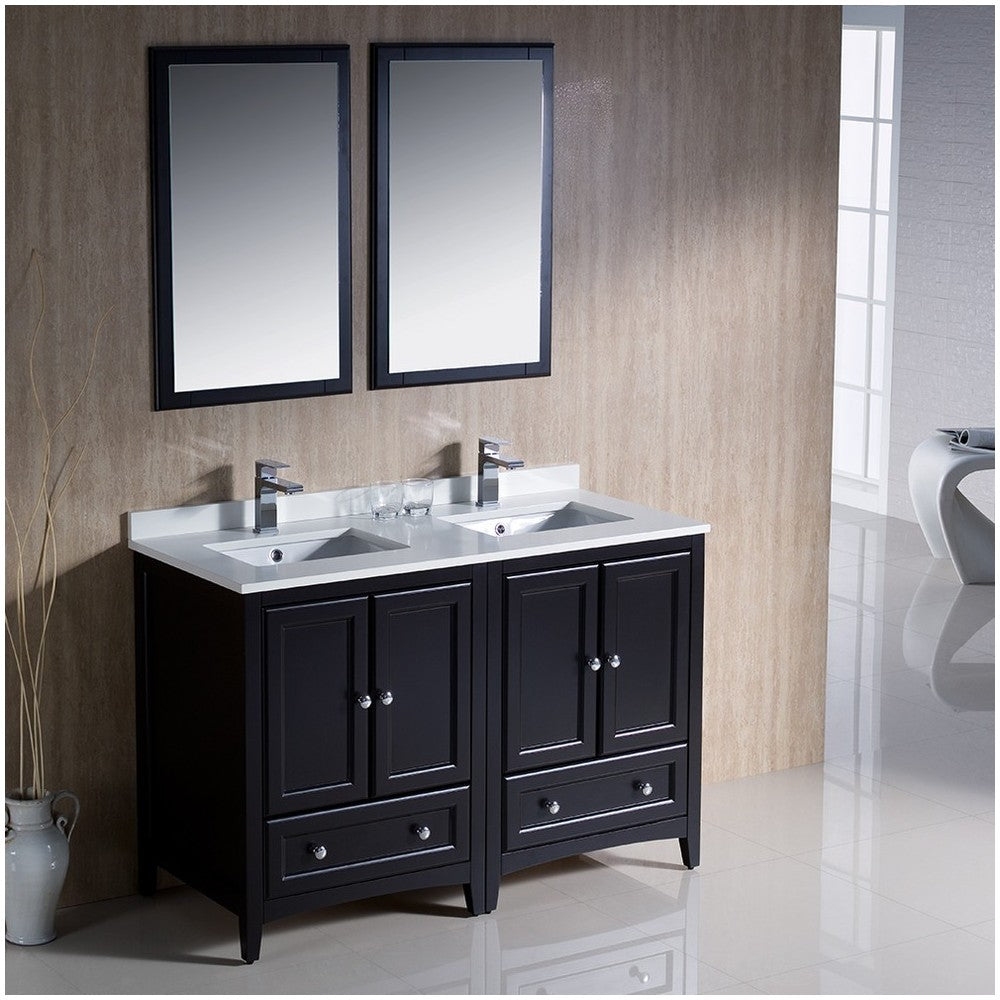 Fresca Oxford 48" Espresso Traditional Double Sink Bathroom Vanity