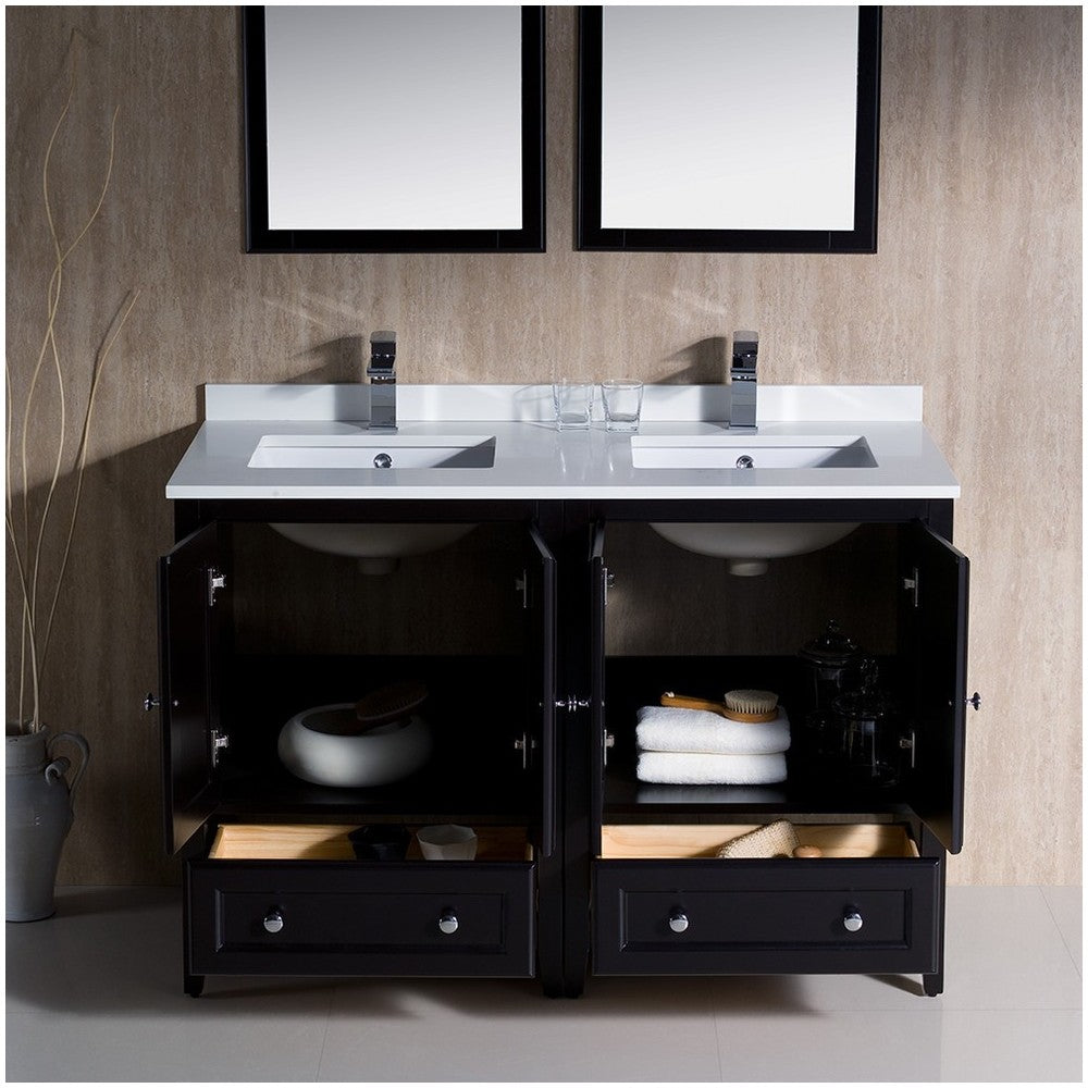 Fresca Oxford 48" Espresso Traditional Double Sink Bathroom Vanity