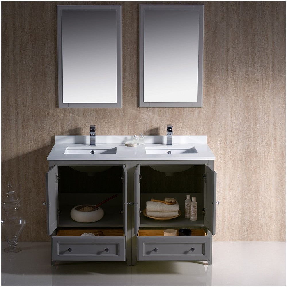 Fresca Oxford 48" Gray Traditional Double Sink Bathroom Vanity