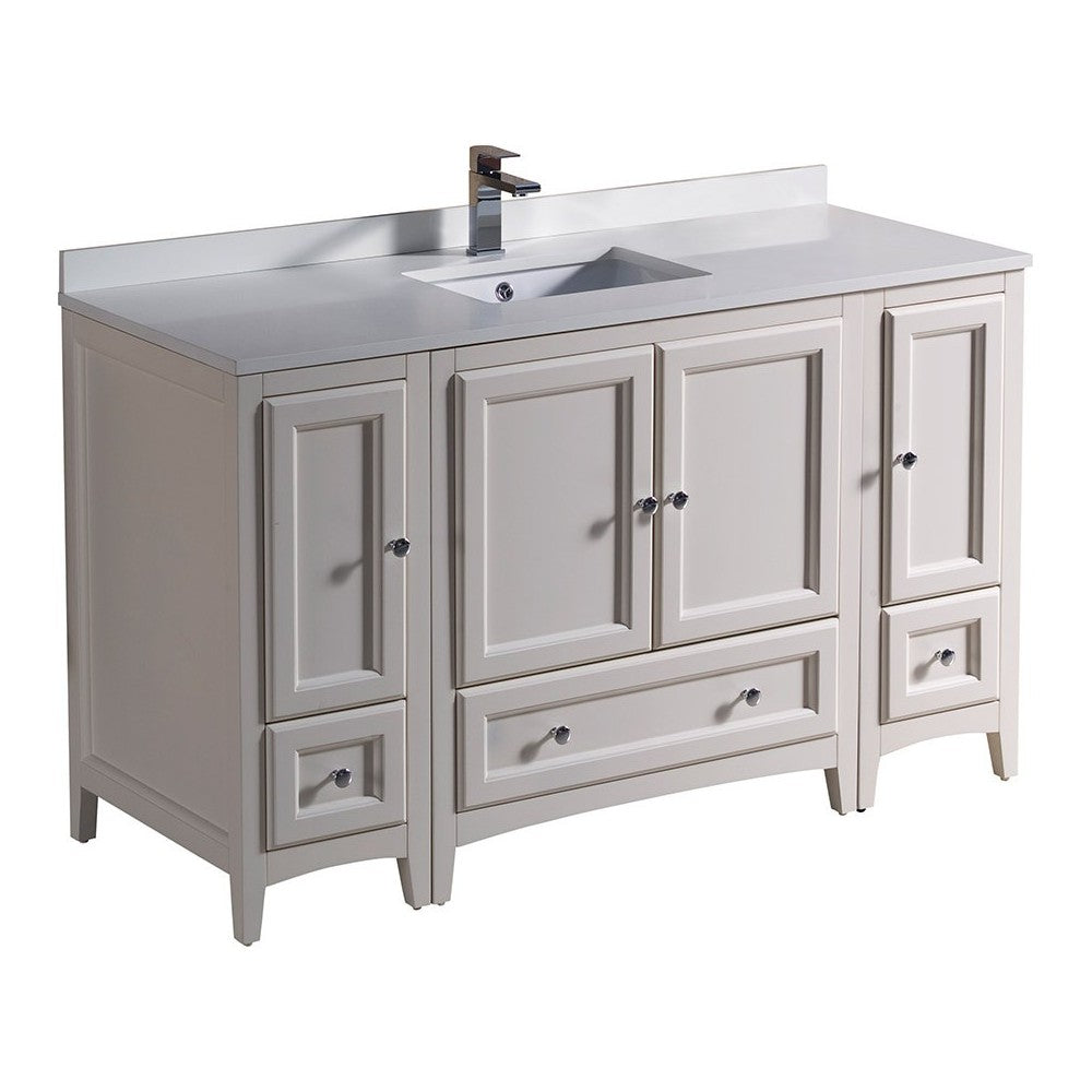 Fresca Oxford 54" Antique White Traditional Bathroom Cabinets w/ Top & Sink