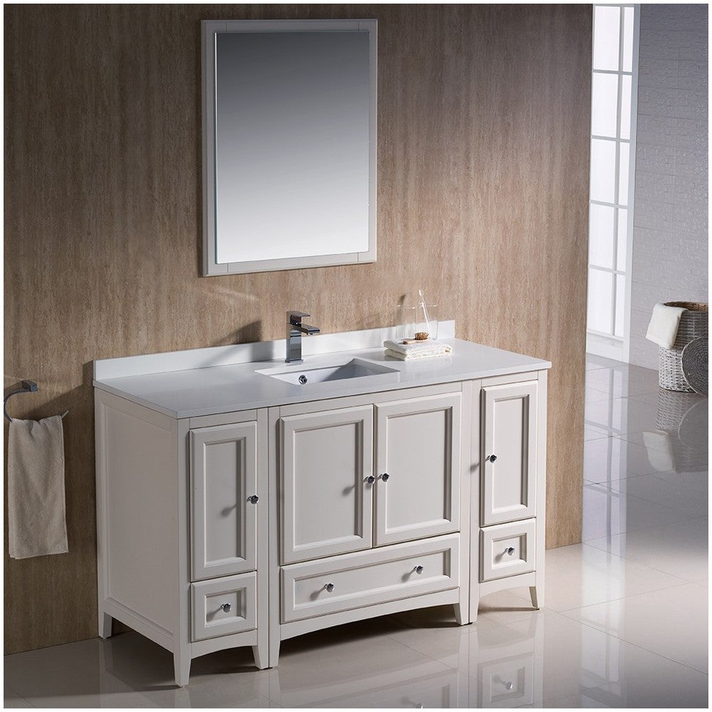 Fresca Oxford 54" Antique White Traditional Bathroom Vanity