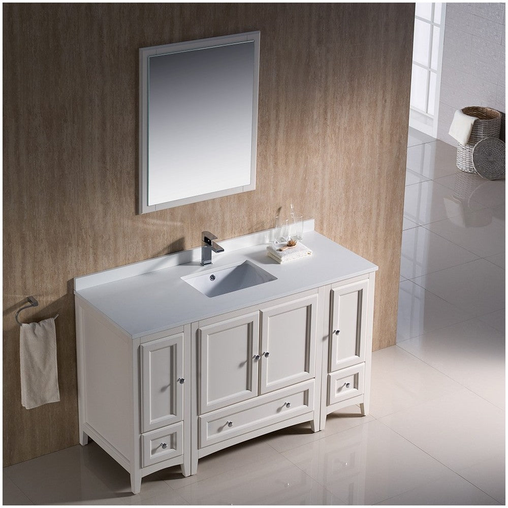 Fresca Oxford 54" Antique White Traditional Bathroom Vanity