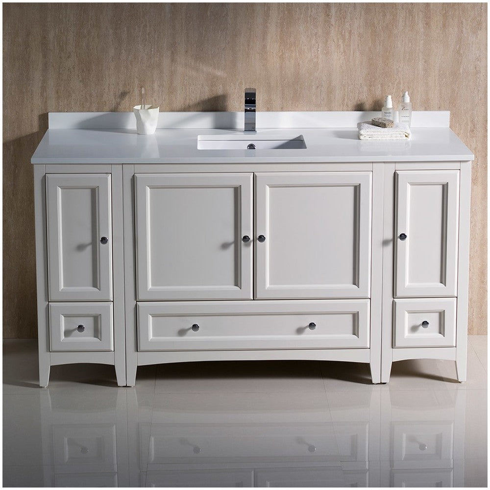 Fresca Oxford 60" Antique White Traditional Bathroom Cabinets w/ Top & Sink