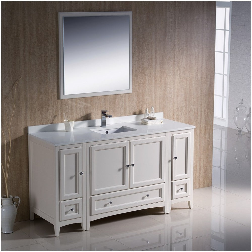 Fresca Oxford 60" Antique White Traditional Bathroom Vanity