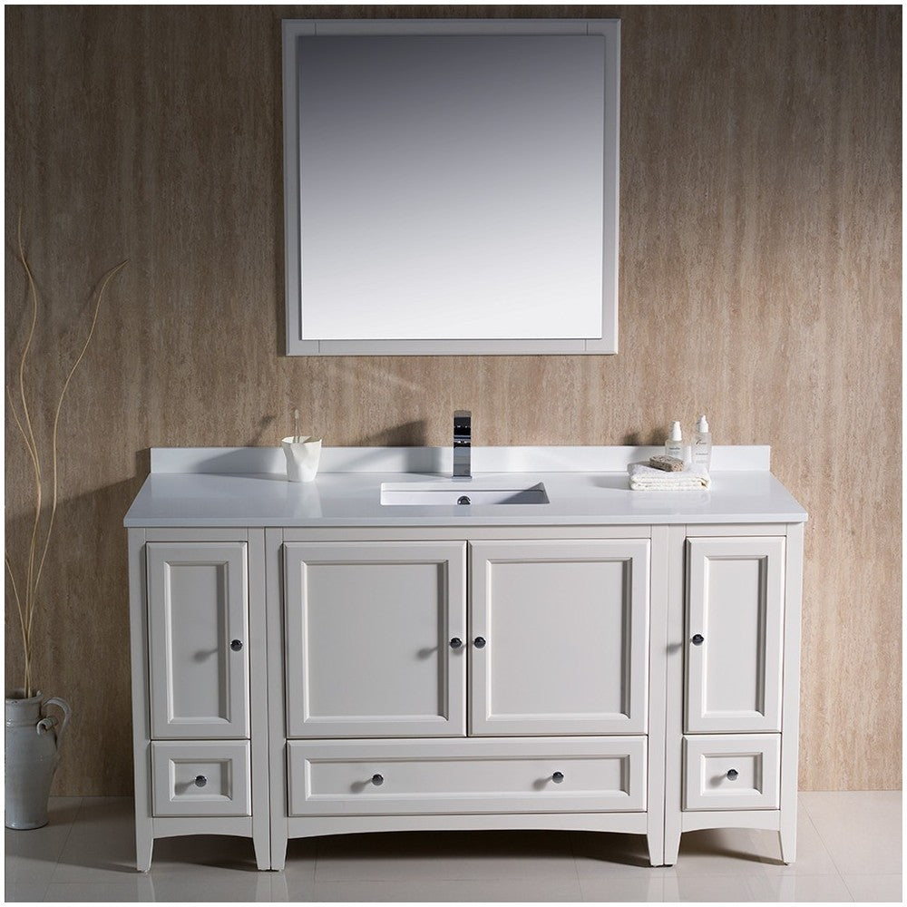 Fresca Oxford 60" Antique White Traditional Bathroom Vanity