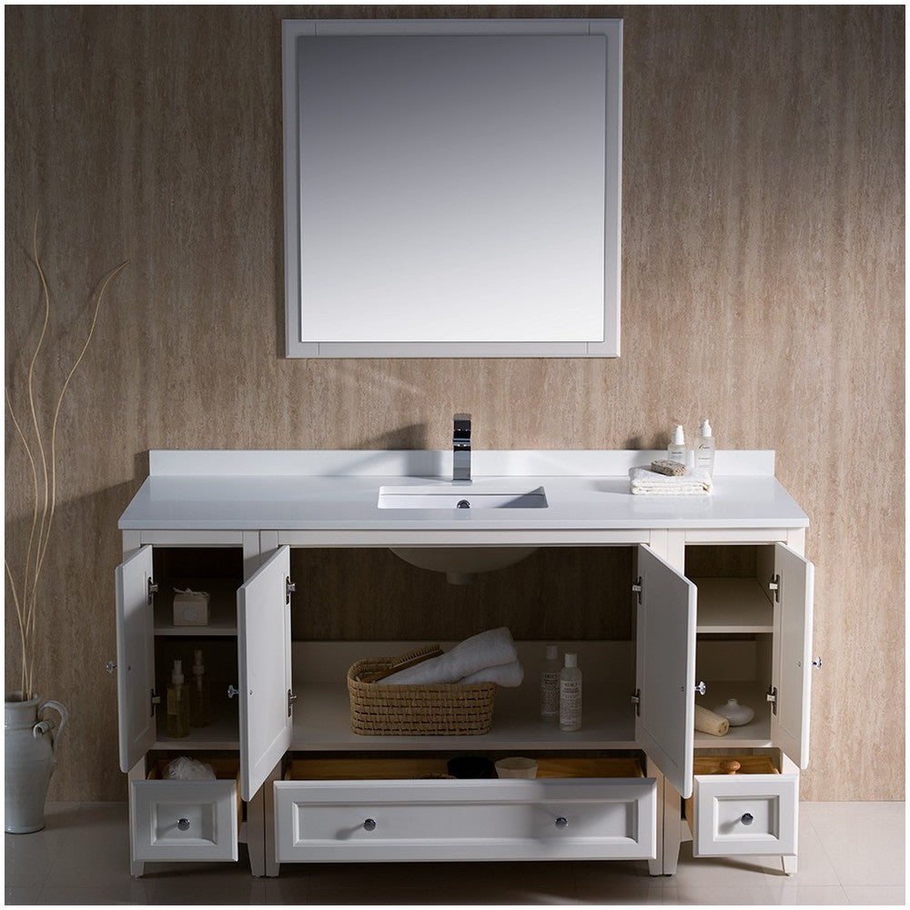 Fresca Oxford 60" Antique White Traditional Bathroom Vanity