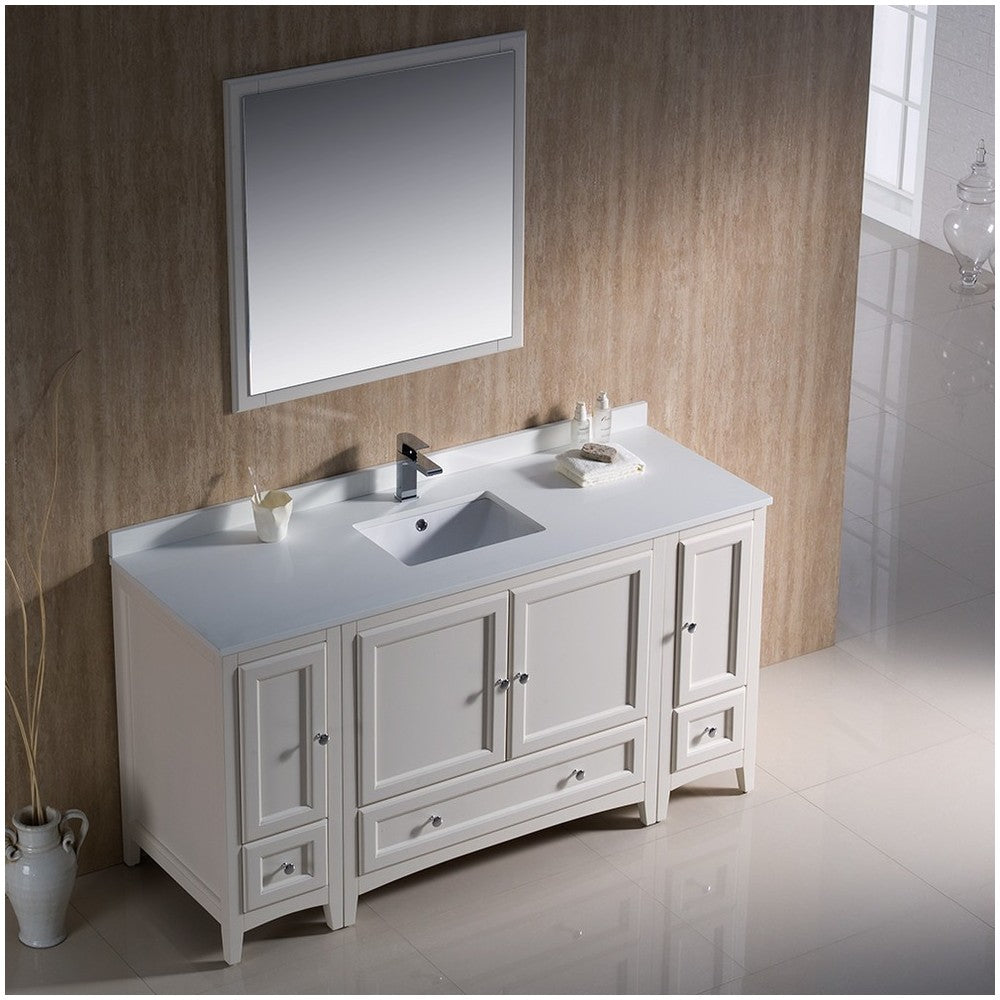 Fresca Oxford 60" Antique White Traditional Bathroom Vanity