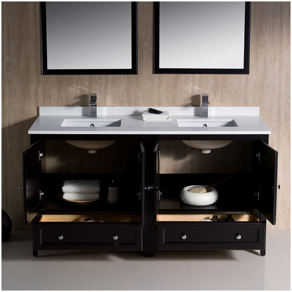 Fresca Oxford 60" Espresso Traditional Double Sink Bathroom Vanity, FVN20-3030ES