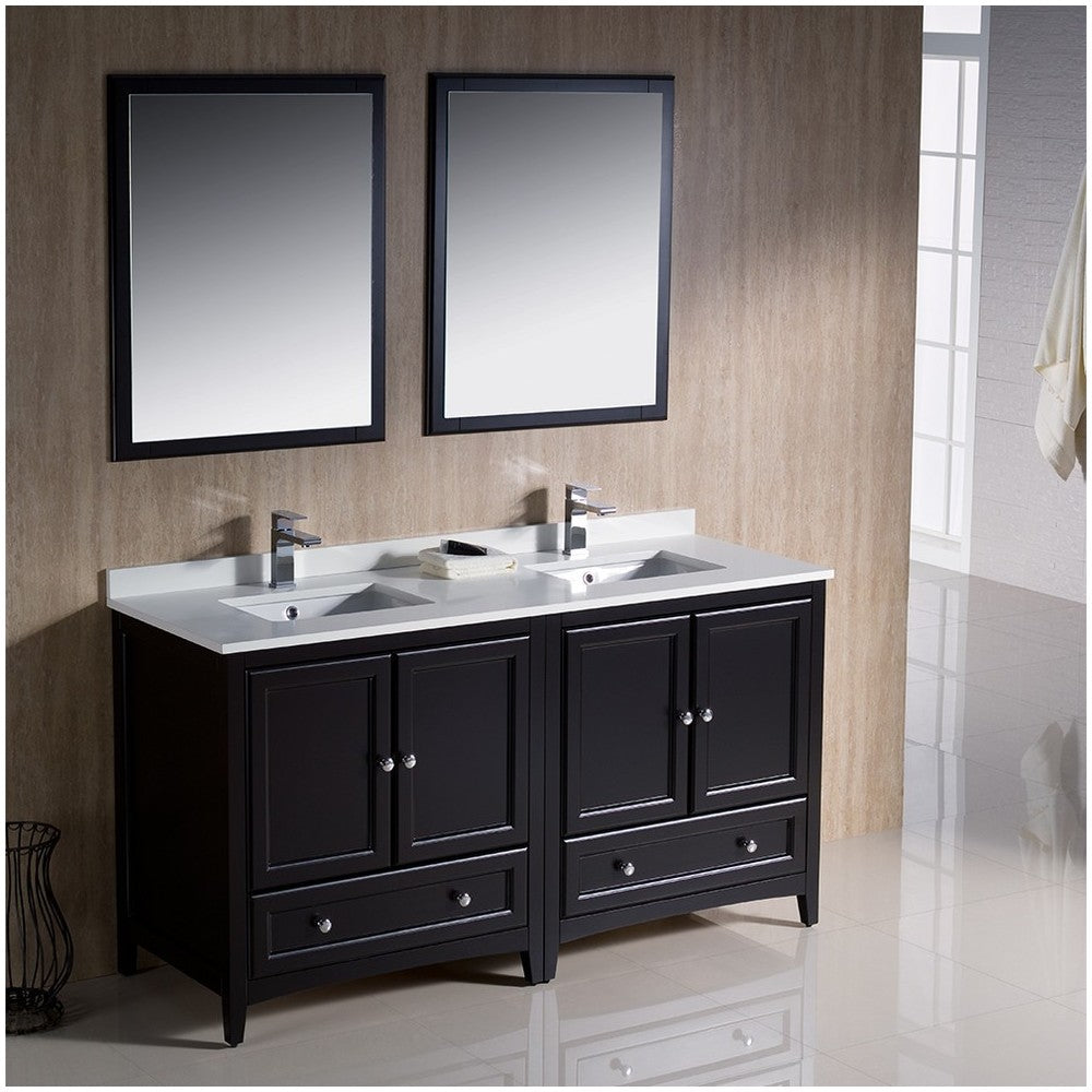 Fresca Oxford 60" Espresso Traditional Double Sink Bathroom Vanity, FVN20-3030ES