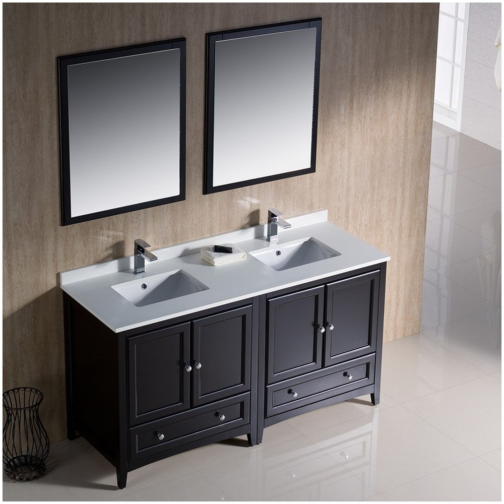 Fresca Oxford 60" Espresso Traditional Double Sink Bathroom Vanity, FVN20-3030ES