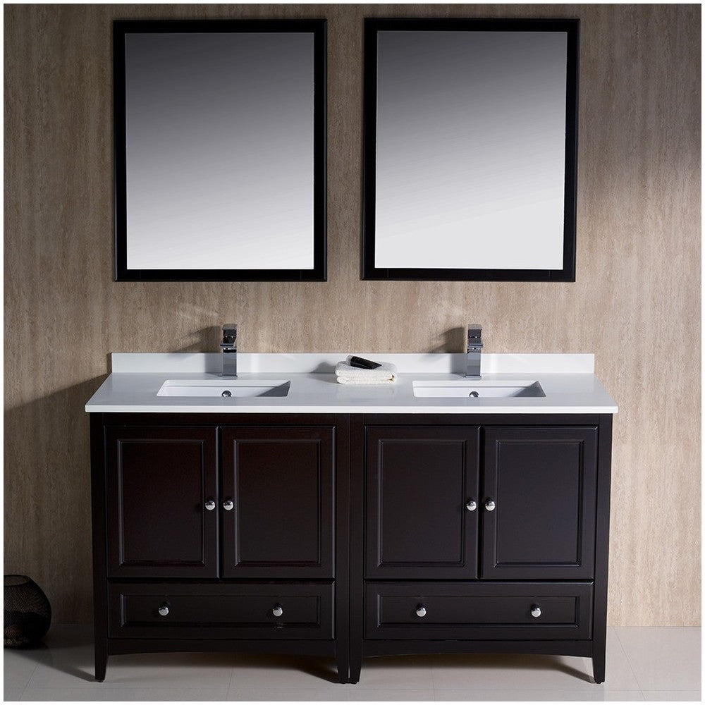 Fresca Oxford 60" Espresso Traditional Double Sink Bathroom Vanity, FVN20-3030ES