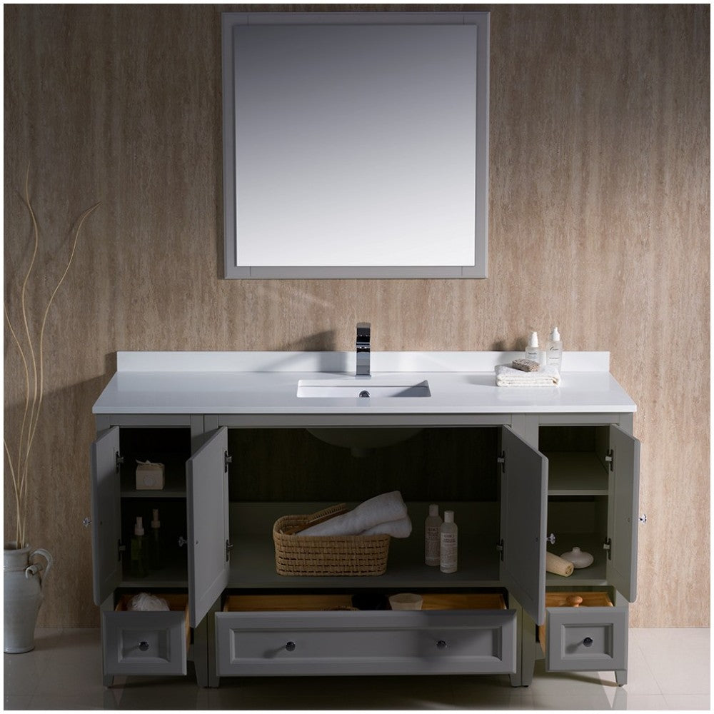 Fresca Oxford 60" Gray Traditional Bathroom Vanity