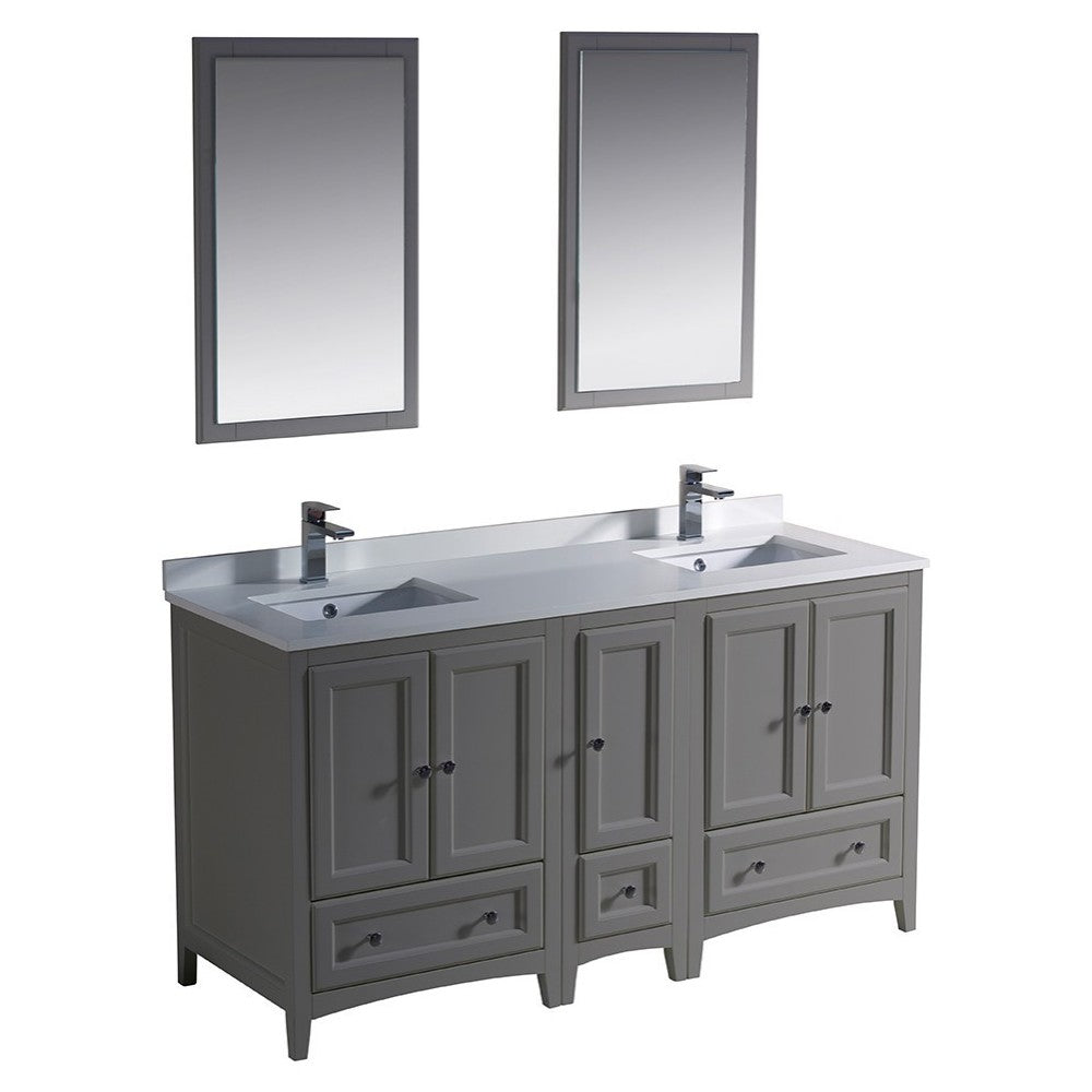 Fresca Oxford 60" Gray Traditional Double Sink Bathroom Vanity, FVN20-241224GR