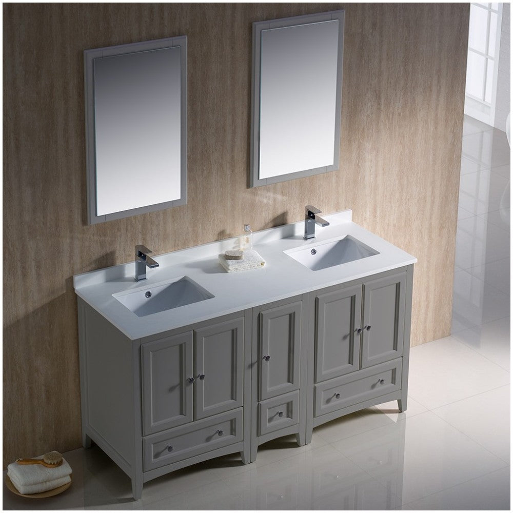 Fresca Oxford 60" Gray Traditional Double Sink Bathroom Vanity, FVN20-241224GR