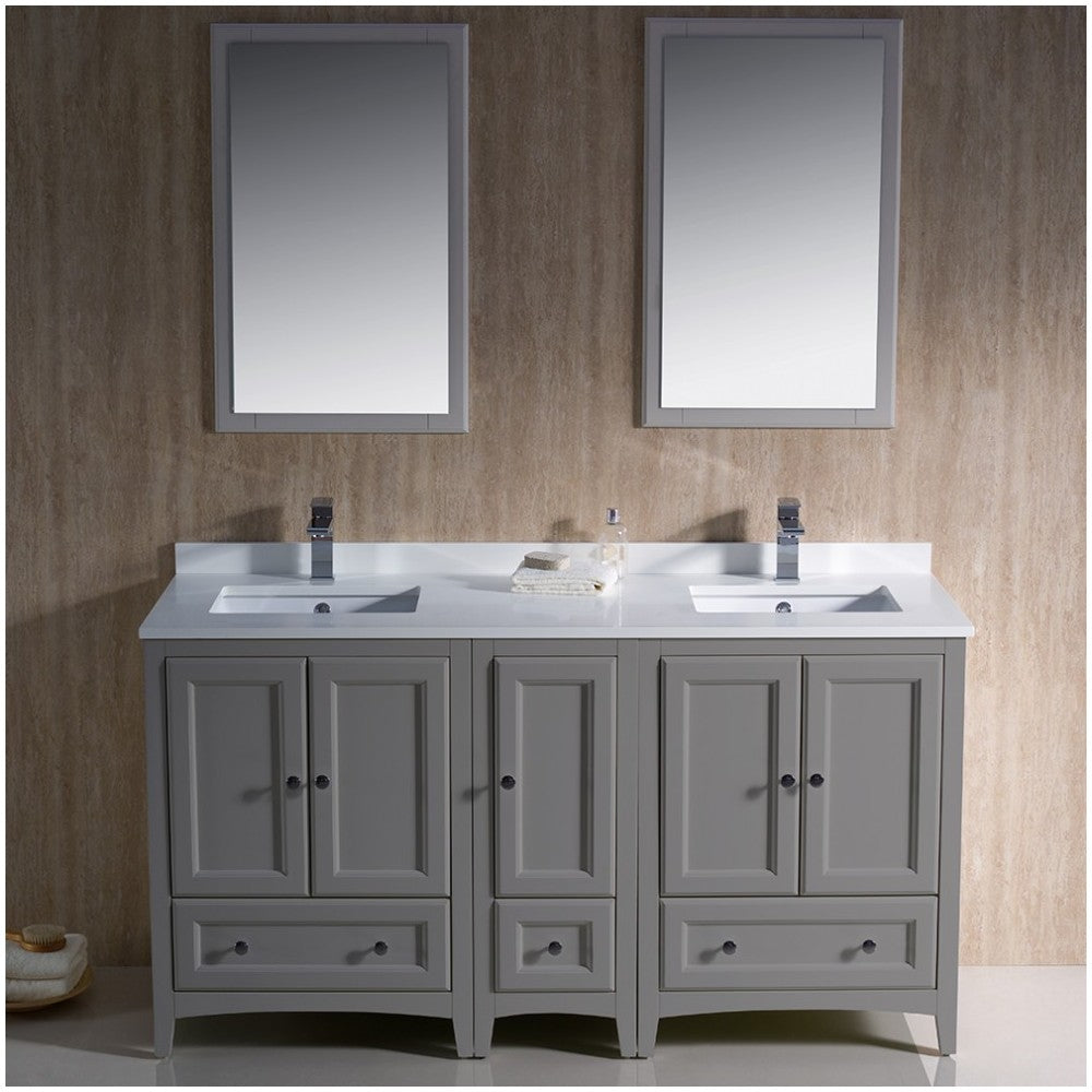 Fresca Oxford 60" Gray Traditional Double Sink Bathroom Vanity, FVN20-241224GR