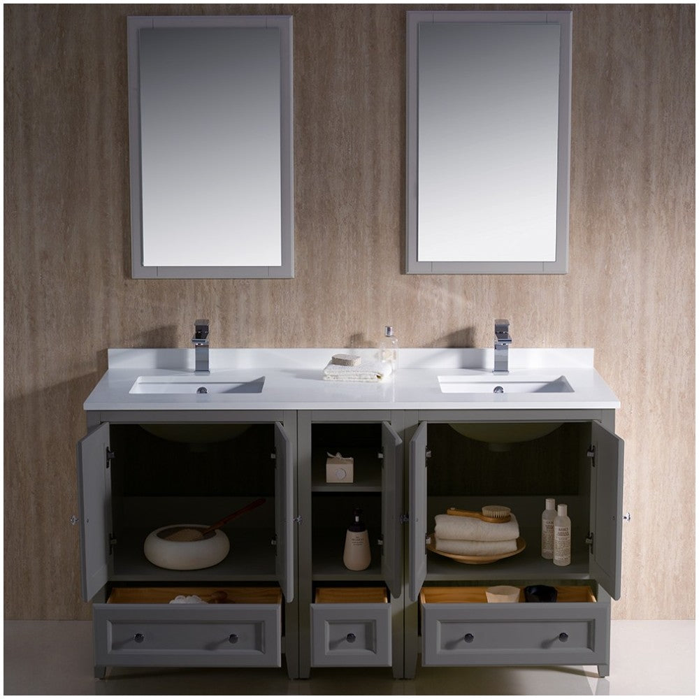 Fresca Oxford 60" Gray Traditional Double Sink Bathroom Vanity, FVN20-241224GR