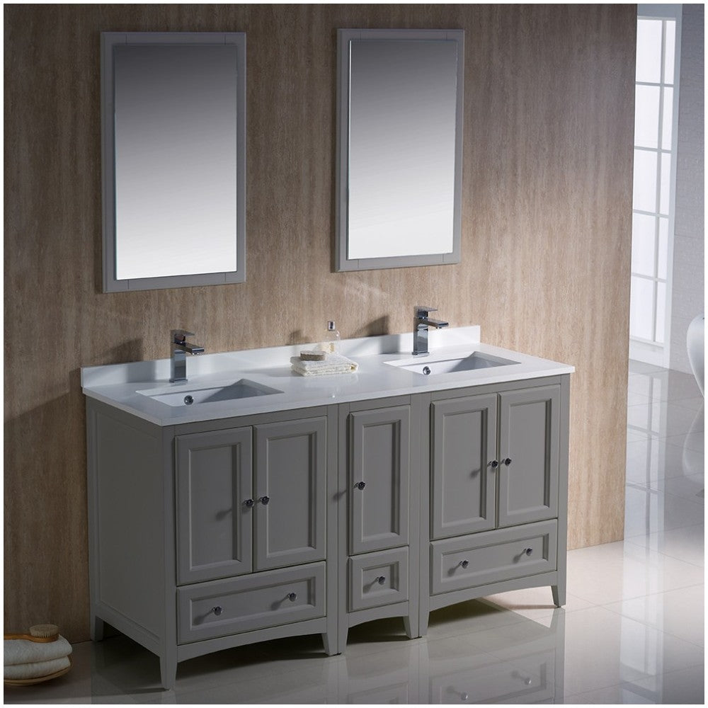 Fresca Oxford 60" Gray Traditional Double Sink Bathroom Vanity, FVN20-241224GR