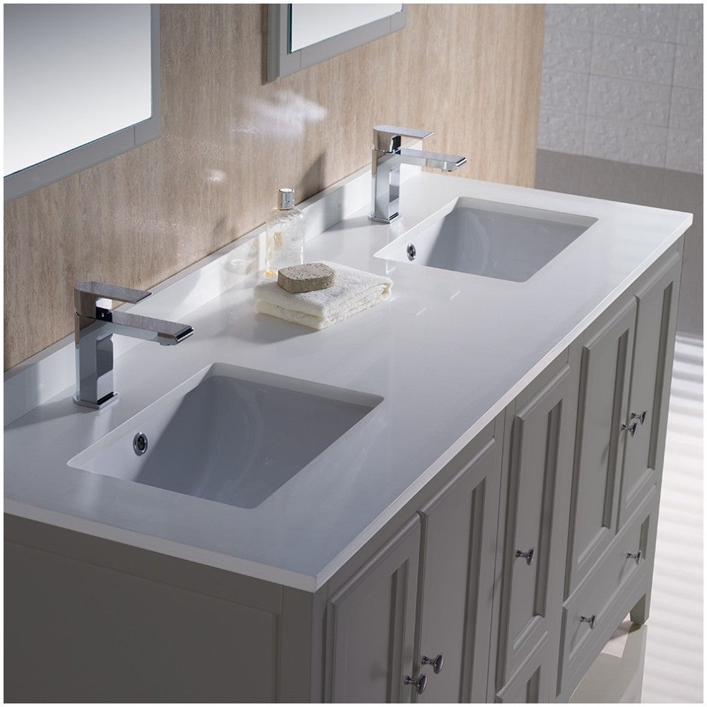 Fresca Oxford 60" Gray Traditional Double Sink Bathroom Vanity, FVN20-241224GR