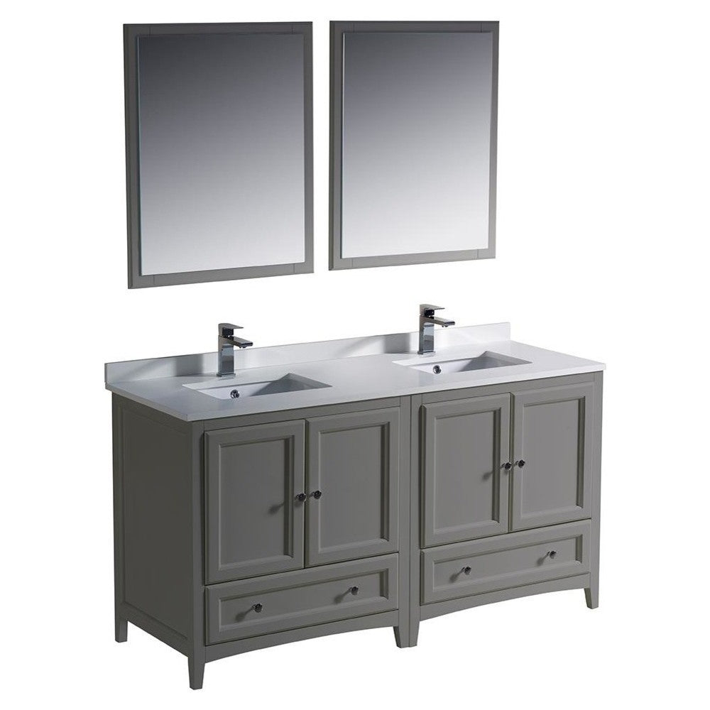 Fresca Oxford 60" Gray Traditional Double Sink Bathroom Vanity, FVN20-3030GR