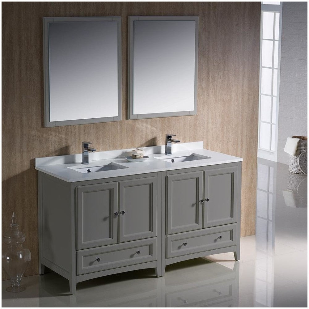 Fresca Oxford 60" Gray Traditional Double Sink Bathroom Vanity, FVN20-3030GR