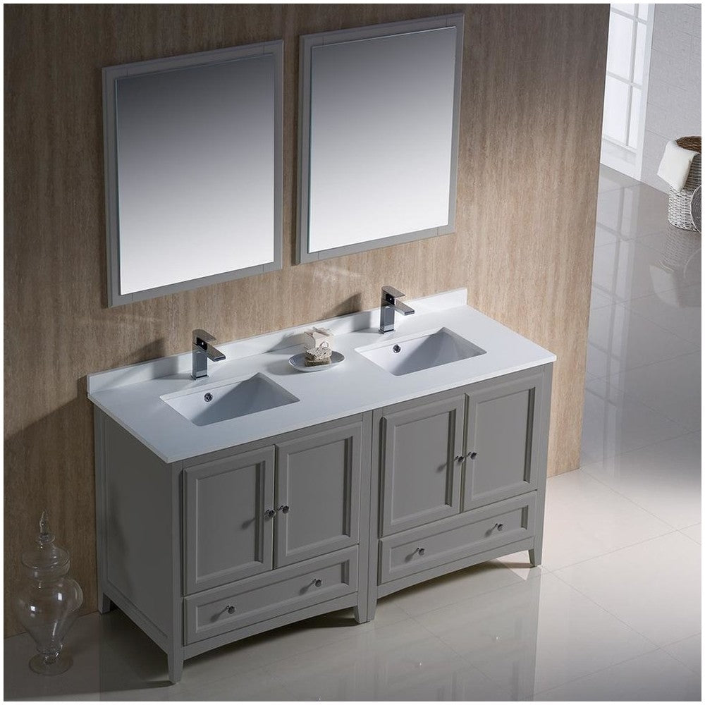 Fresca Oxford 60" Gray Traditional Double Sink Bathroom Vanity, FVN20-3030GR