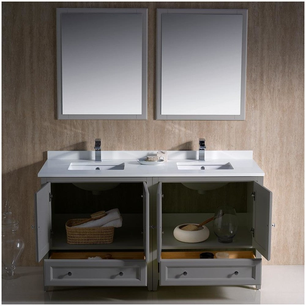 Fresca Oxford 60" Gray Traditional Double Sink Bathroom Vanity, FVN20-3030GR