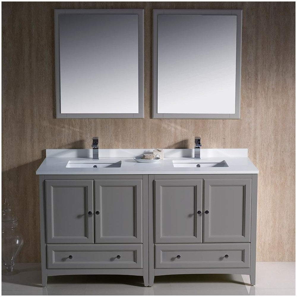 Fresca Oxford 60" Gray Traditional Double Sink Bathroom Vanity, FVN20-3030GR