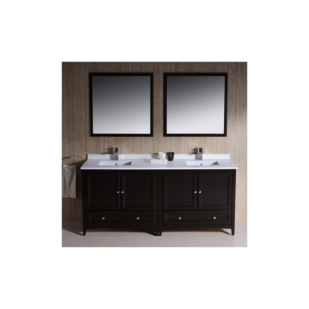 Fresca Oxford 72" Espresso Traditional Double Sink Bathroom Vanity, FVN20-3636ES