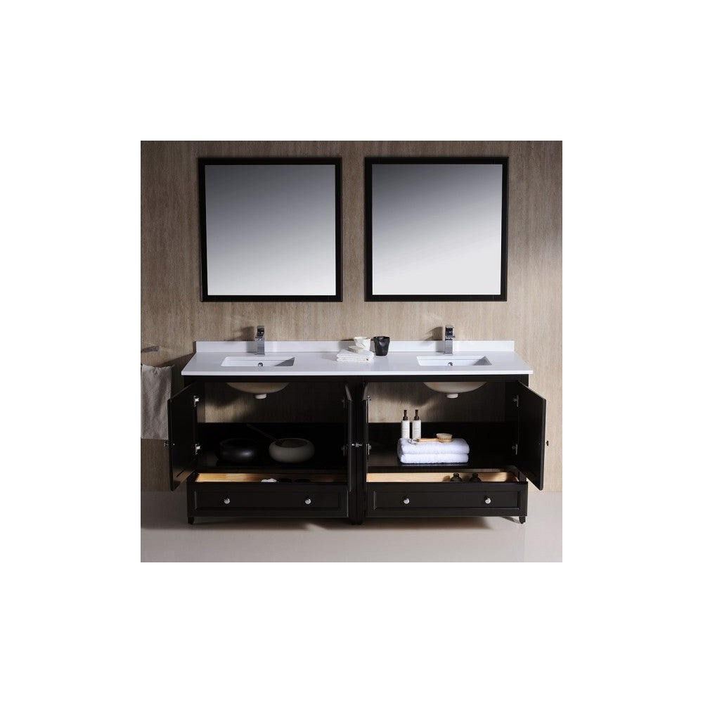 Fresca Oxford 72" Espresso Traditional Double Sink Bathroom Vanity, FVN20-3636ES