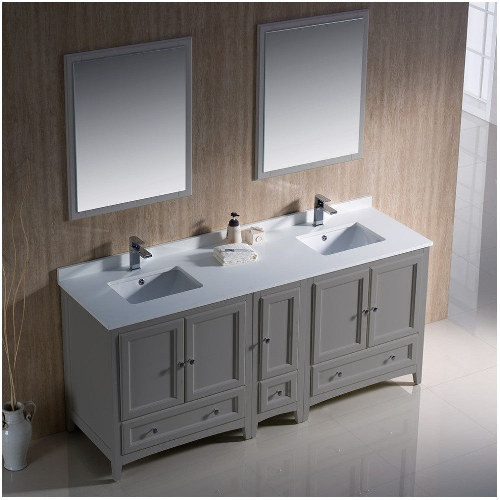 Fresca Oxford 72" Gray Traditional Double Sink Bathroom Vanity, FVN20-301230GR