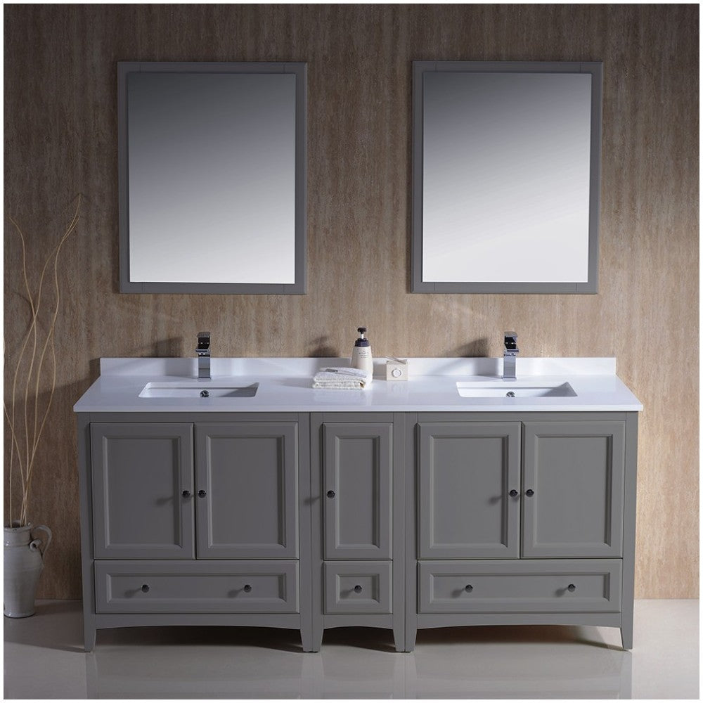 Fresca Oxford 72" Gray Traditional Double Sink Bathroom Vanity, FVN20-301230GR