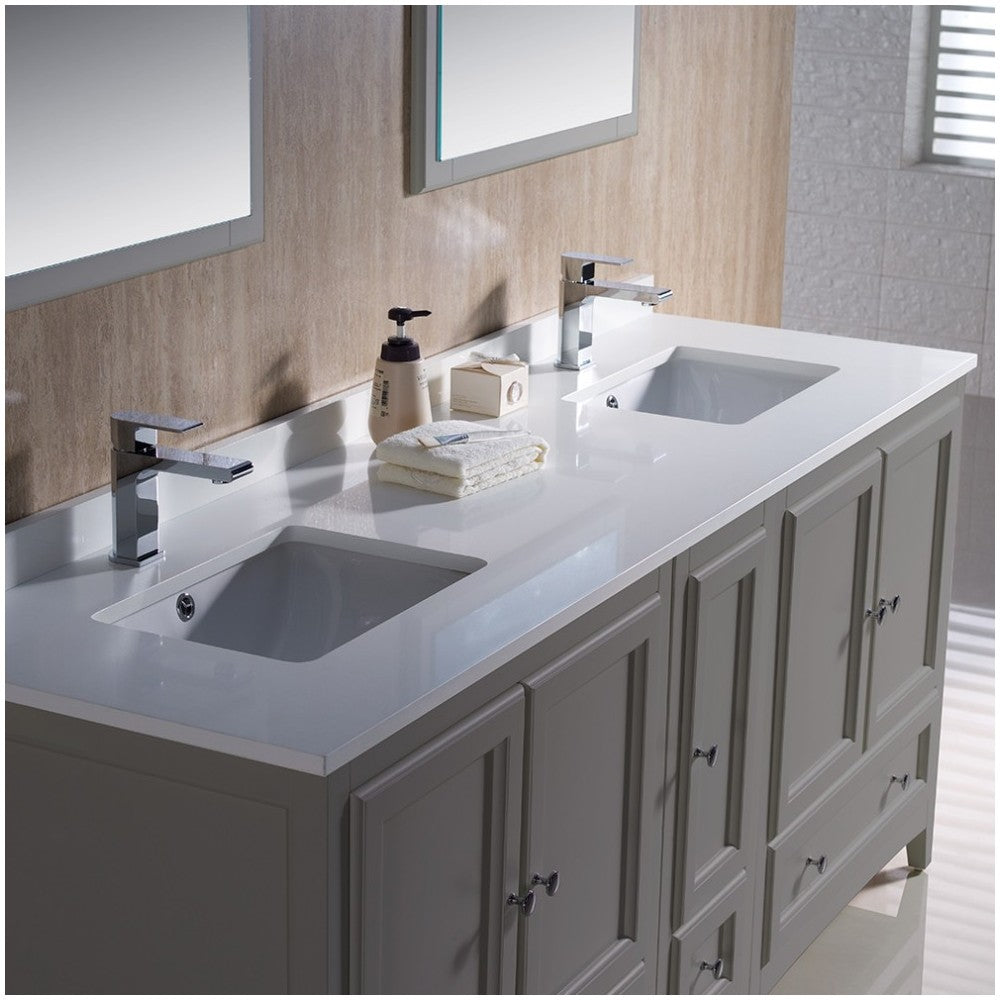 Fresca Oxford 72" Gray Traditional Double Sink Bathroom Vanity, FVN20-301230GR