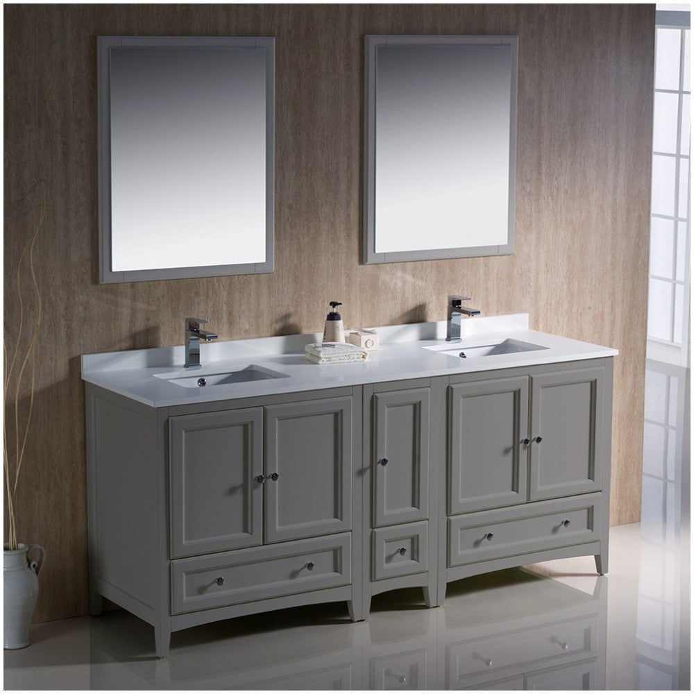 Fresca Oxford 72" Gray Traditional Double Sink Bathroom Vanity, FVN20-301230GR