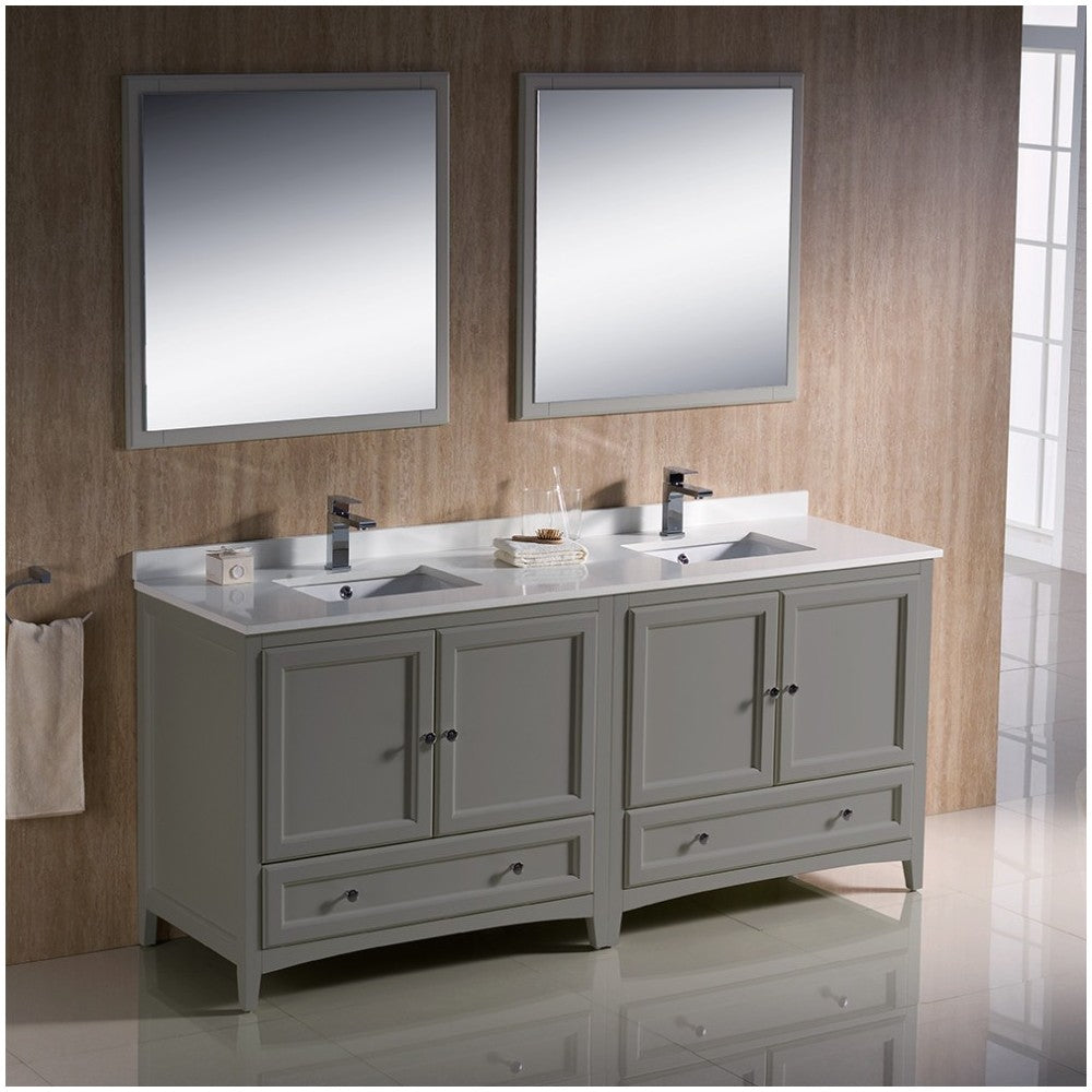 Fresca Oxford 72" Gray Traditional Double Sink Bathroom Vanity, FVN20-3636GR