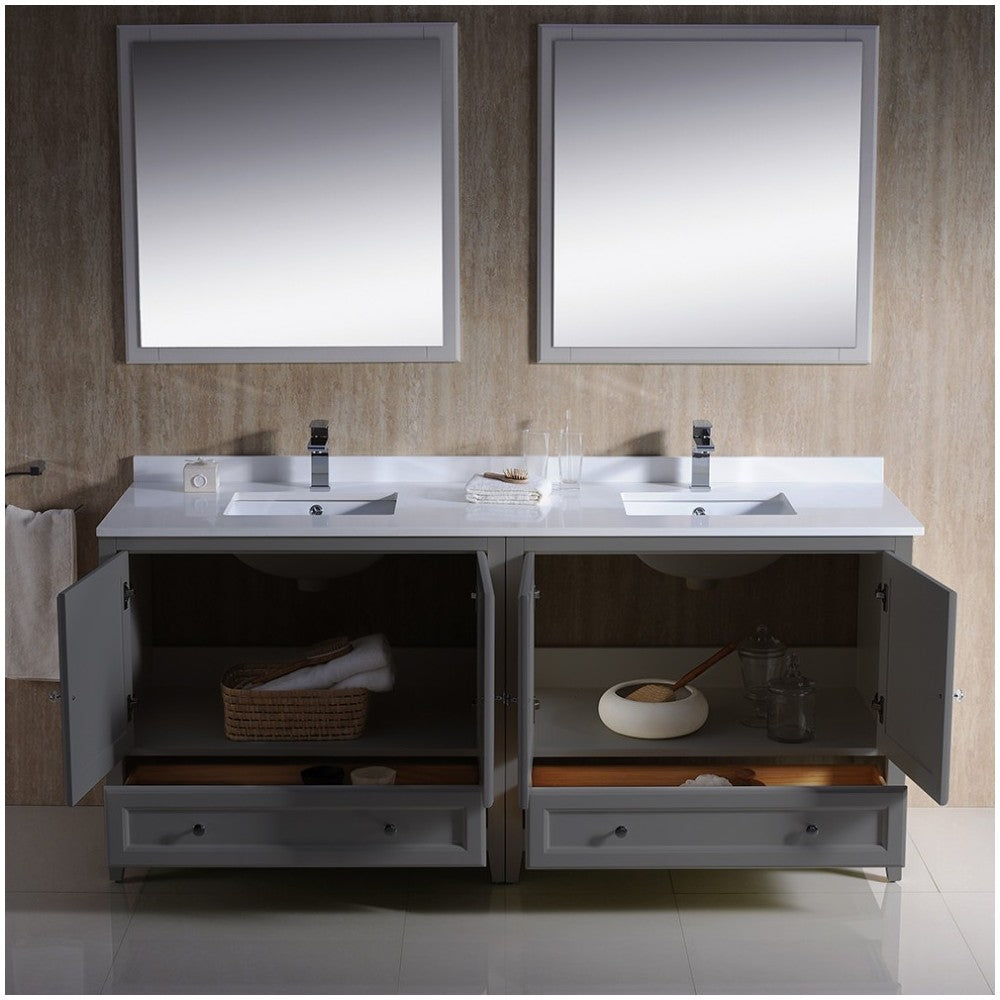 Fresca Oxford 72" Gray Traditional Double Sink Bathroom Vanity, FVN20-3636GR