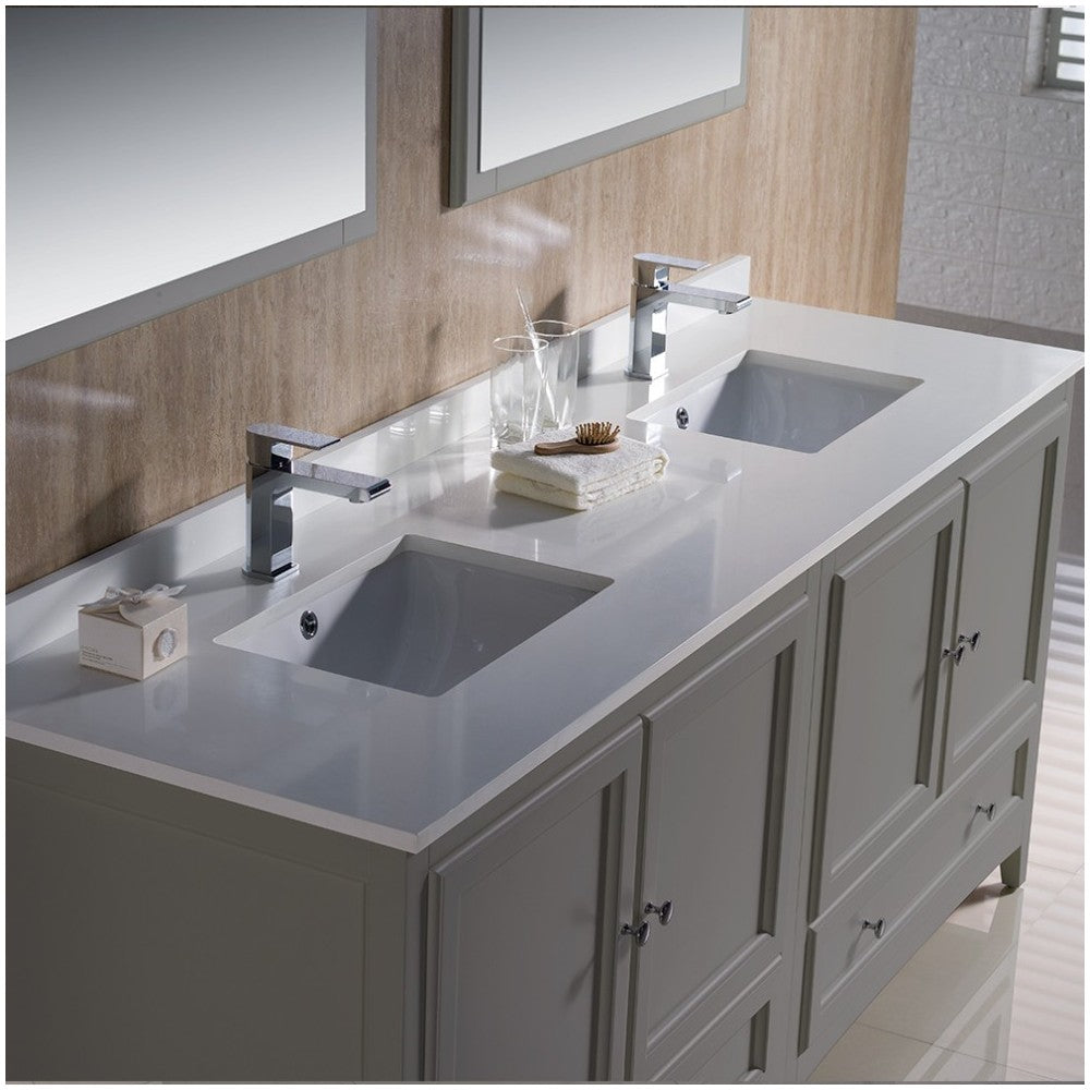 Fresca Oxford 72" Gray Traditional Double Sink Bathroom Vanity, FVN20-3636GR