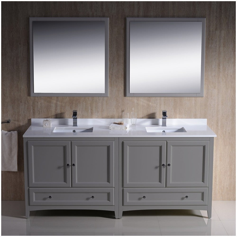 Fresca Oxford 72" Gray Traditional Double Sink Bathroom Vanity, FVN20-3636GR