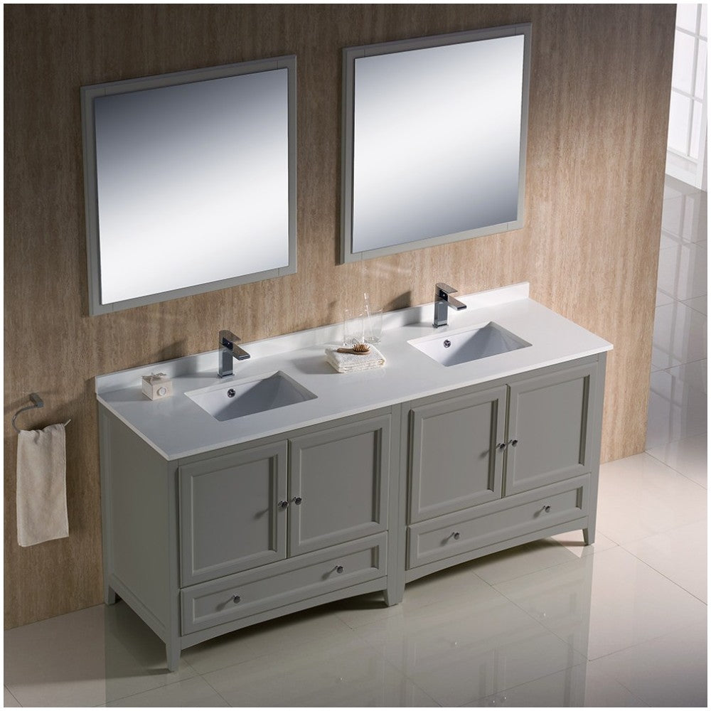 Fresca Oxford 72" Gray Traditional Double Sink Bathroom Vanity, FVN20-3636GR