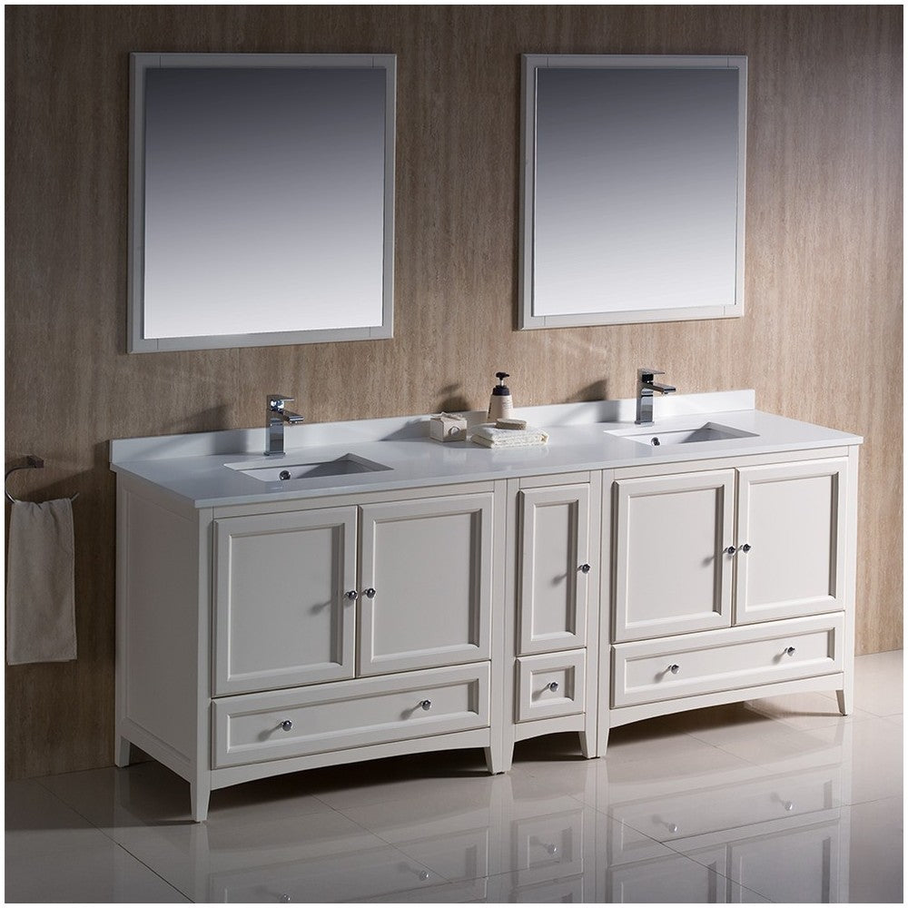 Fresca Oxford 84" Antique White Traditional Double Sink Bathroom Vanity