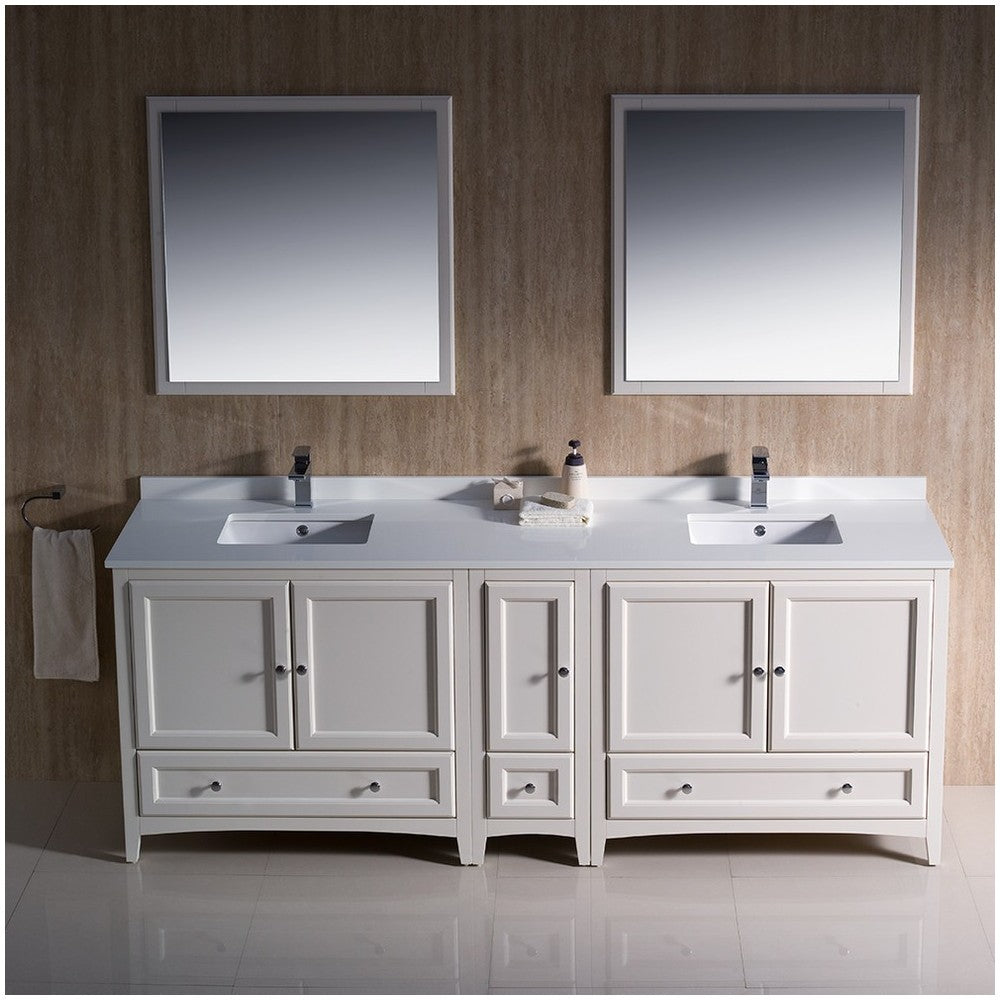 Fresca Oxford 84" Antique White Traditional Double Sink Bathroom Vanity